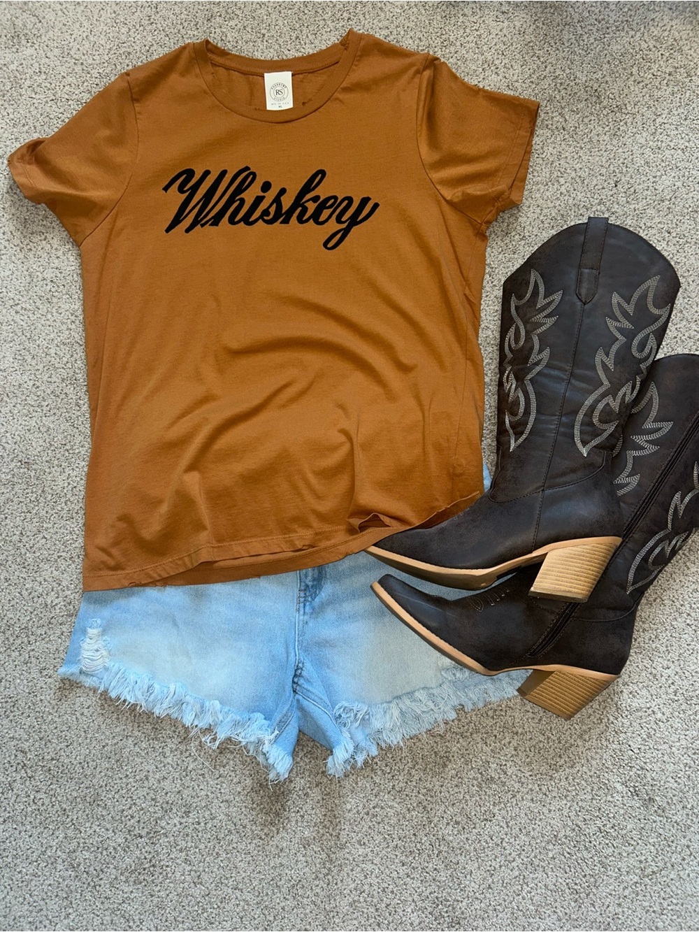 NEW Ragabond Studio for Free People 'Whiskey' Graphic Tee in Rust Brown Sz XL
